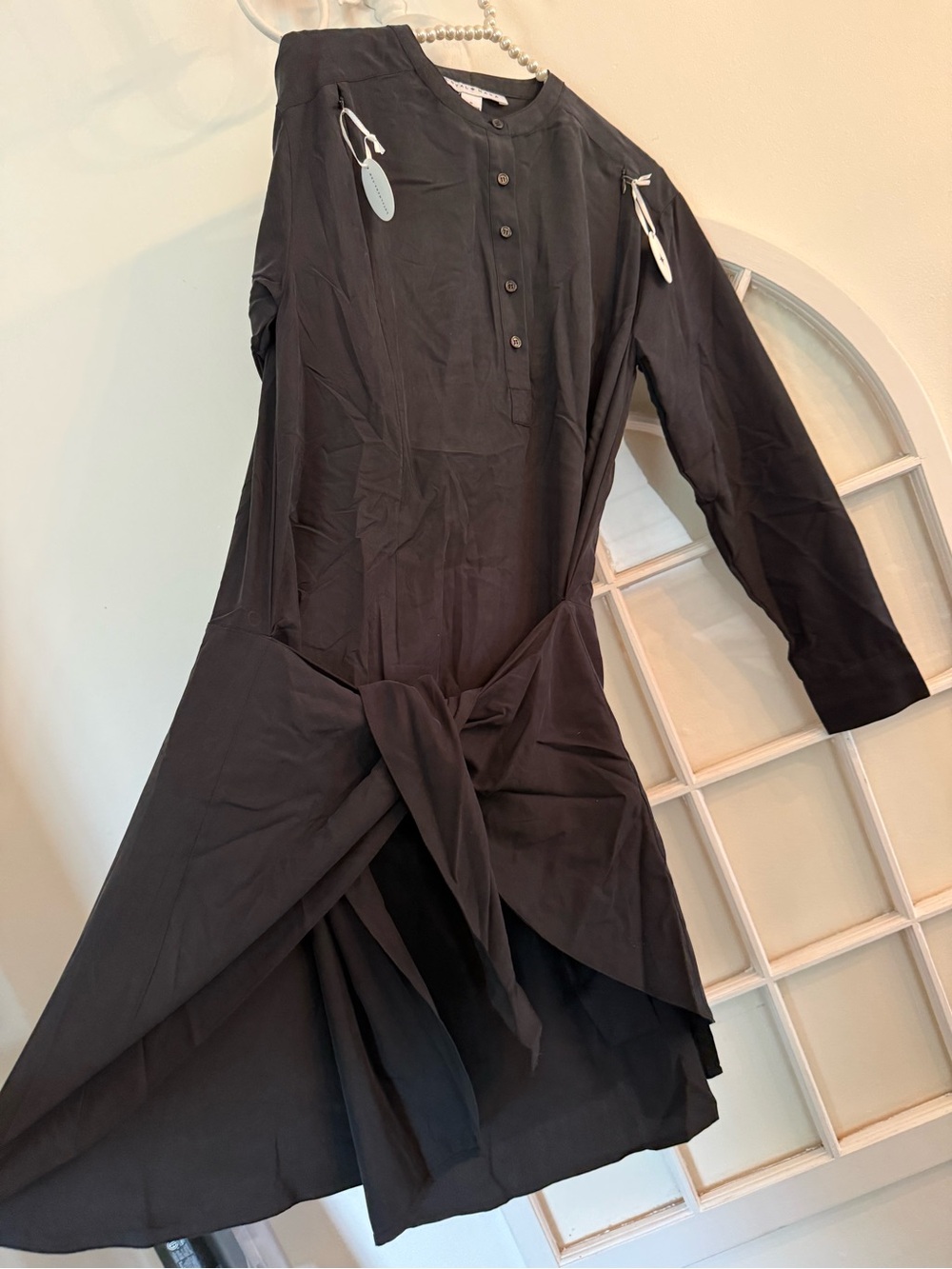 Loyal Hana Solid Black Front-Tie Hidden Zipper Maternity & Nursing Dress Small